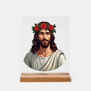 Panneau En Acrylique Chemise de gravure vintage rose couronnée Jésus 2