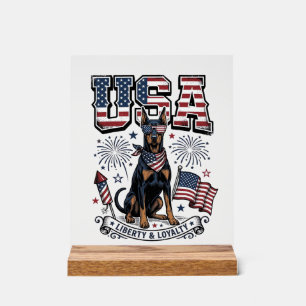 Panneau En Acrylique Chemise de gravure vintage USA Doberman patriotiqu