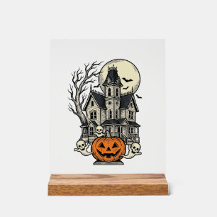 Panneau En Acrylique Chemise de Maison Hantée Gravure Vintage Halloween