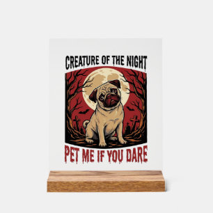 Panneau En Acrylique Chemise de pug Halloween avec cimetière effrayant