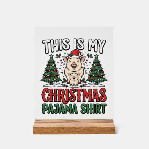 Panneau En Acrylique Chemise de pyjama de Noël Cochon Mignon Vacances V