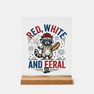 Panneau En Acrylique Chemise de Raton Laveur Patriotique Sauvage Rouge
