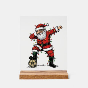 Panneau En Acrylique Chemise de sport de Noël Vintage Santa Soccer_1