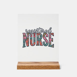 Panneau En Acrylique Chemise de typographie florale vintage d'infirmièr