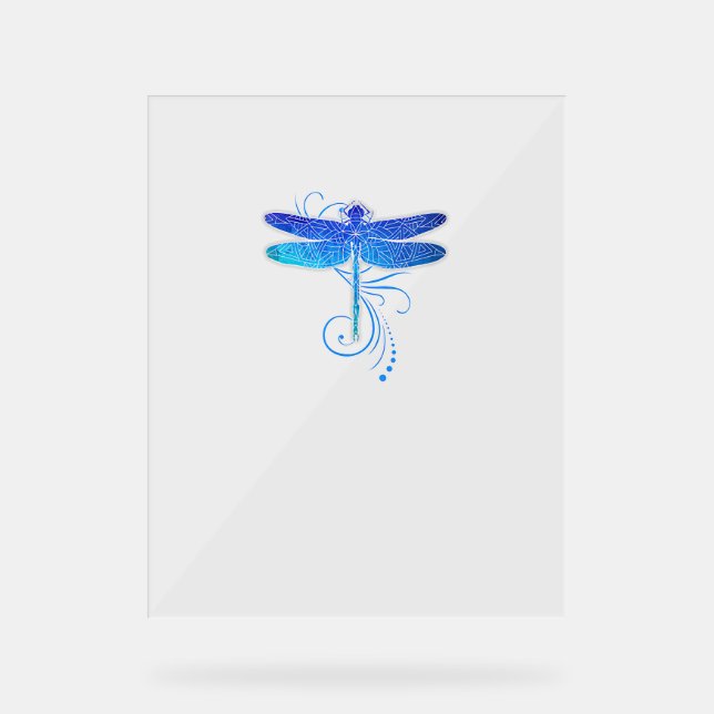 Panneau En Acrylique Chemise Dragonfly bleu Aquarelle Art Damselfly Ins (Recto)
