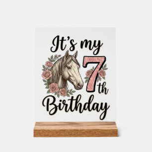 Panneau En Acrylique Chemise Fille 7ème Anniversaire Cheval Floral Vint