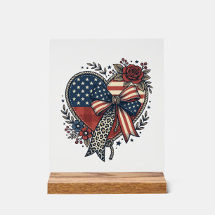 Panneau En Acrylique Chemise Fleurie à Nœud Papillon Cœur Patriotique V