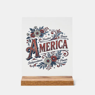 Panneau En Acrylique Chemise Fleurie Patriotique Vintage Merica Design_