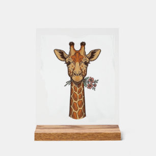 Panneau En Acrylique Chemise Girafe Gravée Vintage Avec Fleurs_1