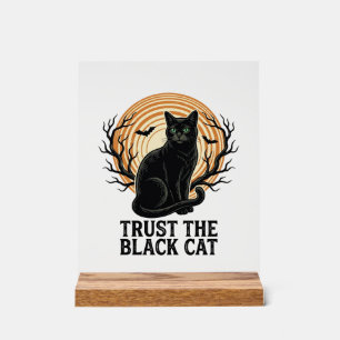 Panneau En Acrylique Chemise Halloween Chat Noir Lune Sombre Vintage