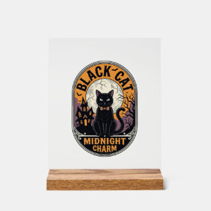 Panneau En Acrylique Chemise Halloween Chat Noir Vintage Charme de Minu