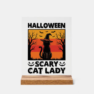 Panneau En Acrylique Chemise Halloween Dame de chat effrayant Gravure V