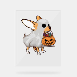 Panneau En Acrylique Chemise Halloween du Citrouille fantôme du Chihuah