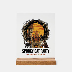 Panneau En Acrylique Chemise Halloween Gravure Vintage Fête de Chat Eff