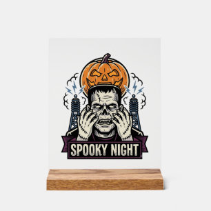 Panneau En Acrylique Chemise Halloween Monstre avec Gravure de Lune de