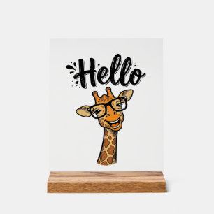 Panneau En Acrylique Chemise Hello Giraffe Gravure Vintage Animal Migno