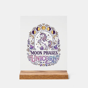 Panneau En Acrylique Chemise Licorne Phases de Lune Licorne Fond Blanc