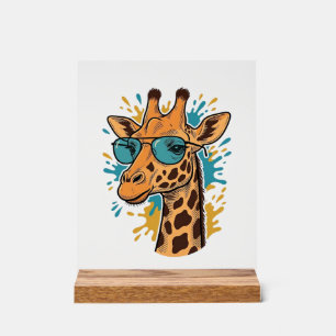 Panneau En Acrylique Chemise Lunettes de soleil girafe gravées vintage 