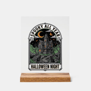 Panneau En Acrylique Chemise Maison Hantée Halloween Sorcière Vintage_1