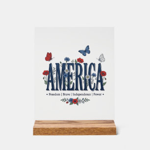 Panneau En Acrylique Chemise patriotique papillon floral Vintage Americ