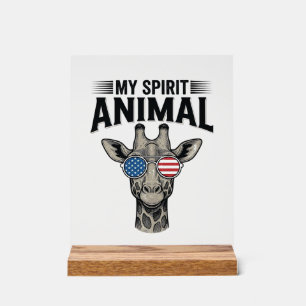 Panneau En Acrylique Chemise patriotique vintage girafe animal spiritue