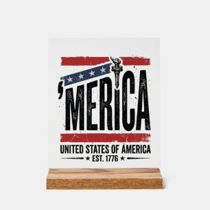 Panneau En Acrylique Chemise patriotique vintage Merica décontractée De