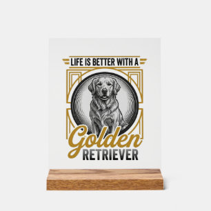 Panneau En Acrylique Chemise pour amateur de chien Retriever doré gravu