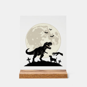 Panneau En Acrylique Chemise silhouette de cimetière de chien dinosaure
