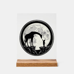 Panneau En Acrylique Chemise silhouette de girafe et d'enfant sous la l