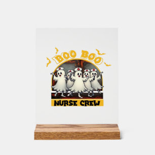 PANNEAU EN ACRYLIQUE CHEMISE T-SHIRT BOO BOO CREW CLASSIC NURSE HALLOWE