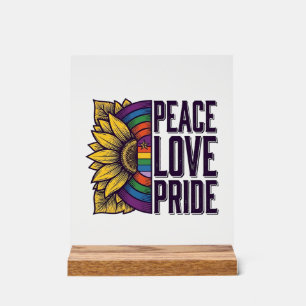 Panneau En Acrylique Chemise vectorielle fleur vintage Peace Love Pride