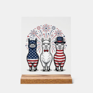 Panneau En Acrylique Chemise vectorielle vintage de lama patriotique fe
