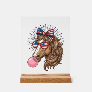 Panneau En Acrylique Chemise vectorielle vintage Patriotic Horse Bubble
