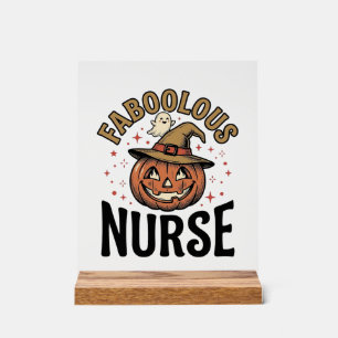 Panneau En Acrylique Chemise vintage citrouille d'Halloween d'infirmièr