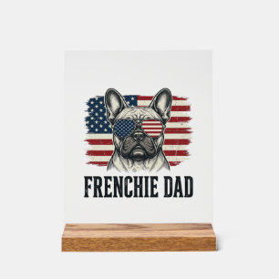 Panneau En Acrylique Chemise Vintage Frenchie Papa Bulldog Patriotique_