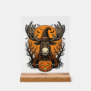 Panneau En Acrylique Chemise vintage Halloween Moose Pumpkin sorcière c