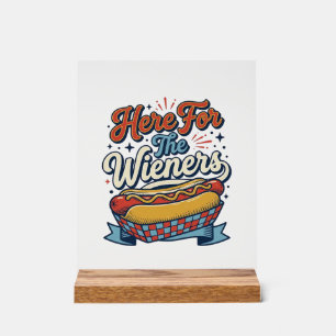 Panneau En Acrylique Chemise vintage hot dog Here For The Wieners_1