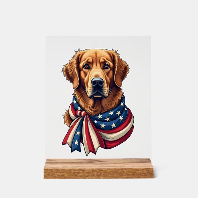 Panneau En Acrylique Chemise Vintage Old Glory Golden Retriever 2 (Recto)