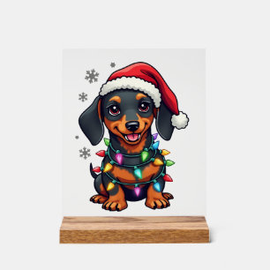 Panneau En Acrylique Chemises de Noël de l'arbre de chiens de teckel Ca