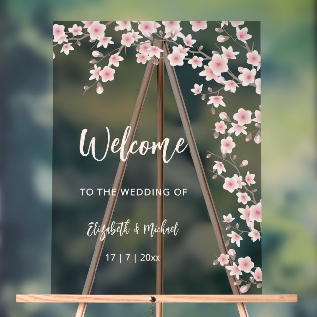Panneau En Acrylique Cherry Blossoms Blush Pink Black Wedding (Neutre)