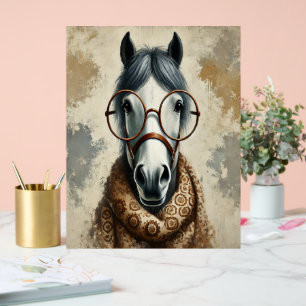 Panneau En Acrylique Cheval élégant avec lunettes - Art Vintage amusant