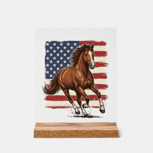 Panneau En Acrylique Cheval Patriotique Vintage Création Vectorielle We