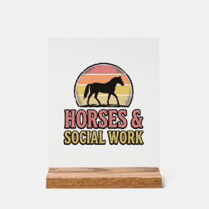 Panneau En Acrylique Cheval & Travail Social Retro Soleil Couchant Conc