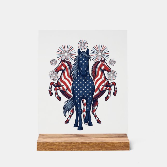 Panneau En Acrylique Chevaux patriotiques Conception vectorielle de feu (Recto)