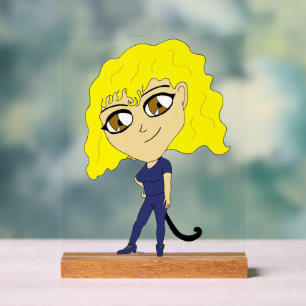 Panneau En Acrylique Chibi avec un chat comme une queue