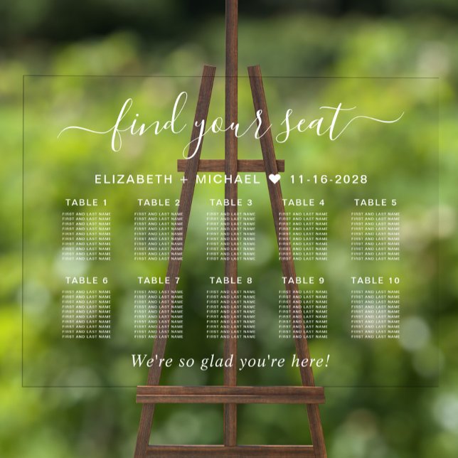 Panneau En Acrylique Chic 10 Table Blanc Mariage De Script Siège Clair (Créateur téléchargé)