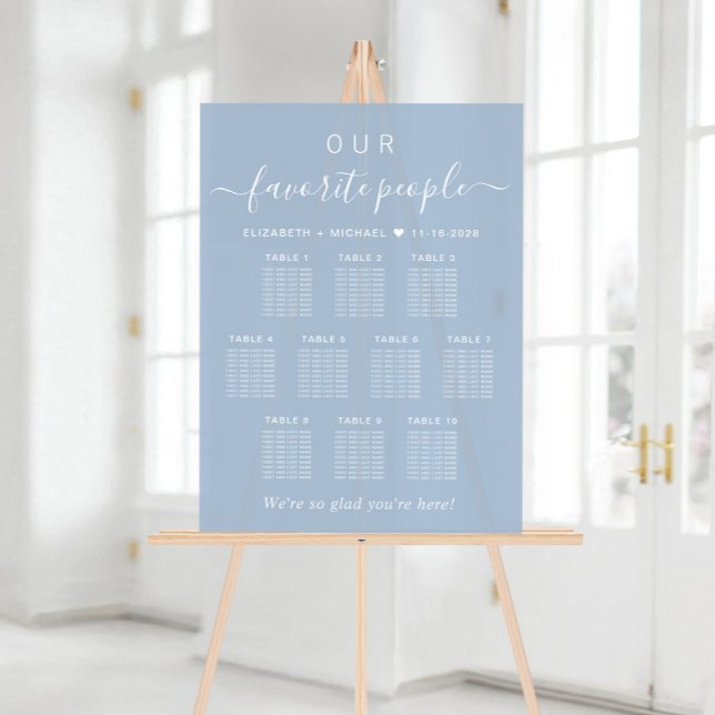 Panneau En Acrylique Chic 10 Table Dusty Blue Mariage Siège Frosted (Créateur téléchargé)