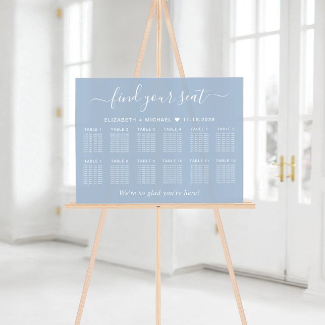 Panneau En Acrylique Chic 12 Table Blanc Mariage Siège Dusty Blue (Créateur téléchargé)