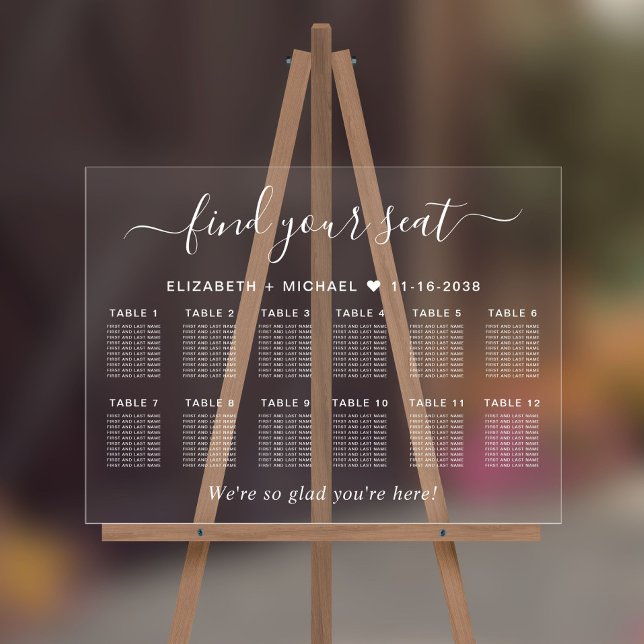Panneau En Acrylique Chic 12 Table Mariage Blanc Siège (Créateur téléchargé)