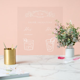 Panneau En Acrylique Chic crête botanique Signature Boisson mariage Sig